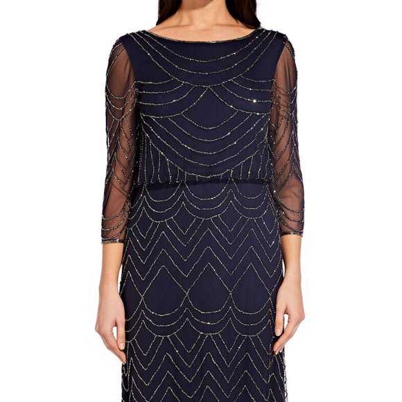 Beaded Blouson Dress with Three Quarter Sleeves - Picture 1 of 5